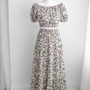 HYFVE Boho Ivory Black Floral Two Piece Maxi Skirt Set